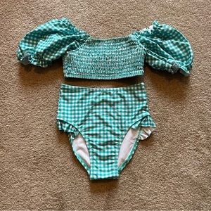 NWT Teal Gingham print Cotton on girls swimsuit Size 5